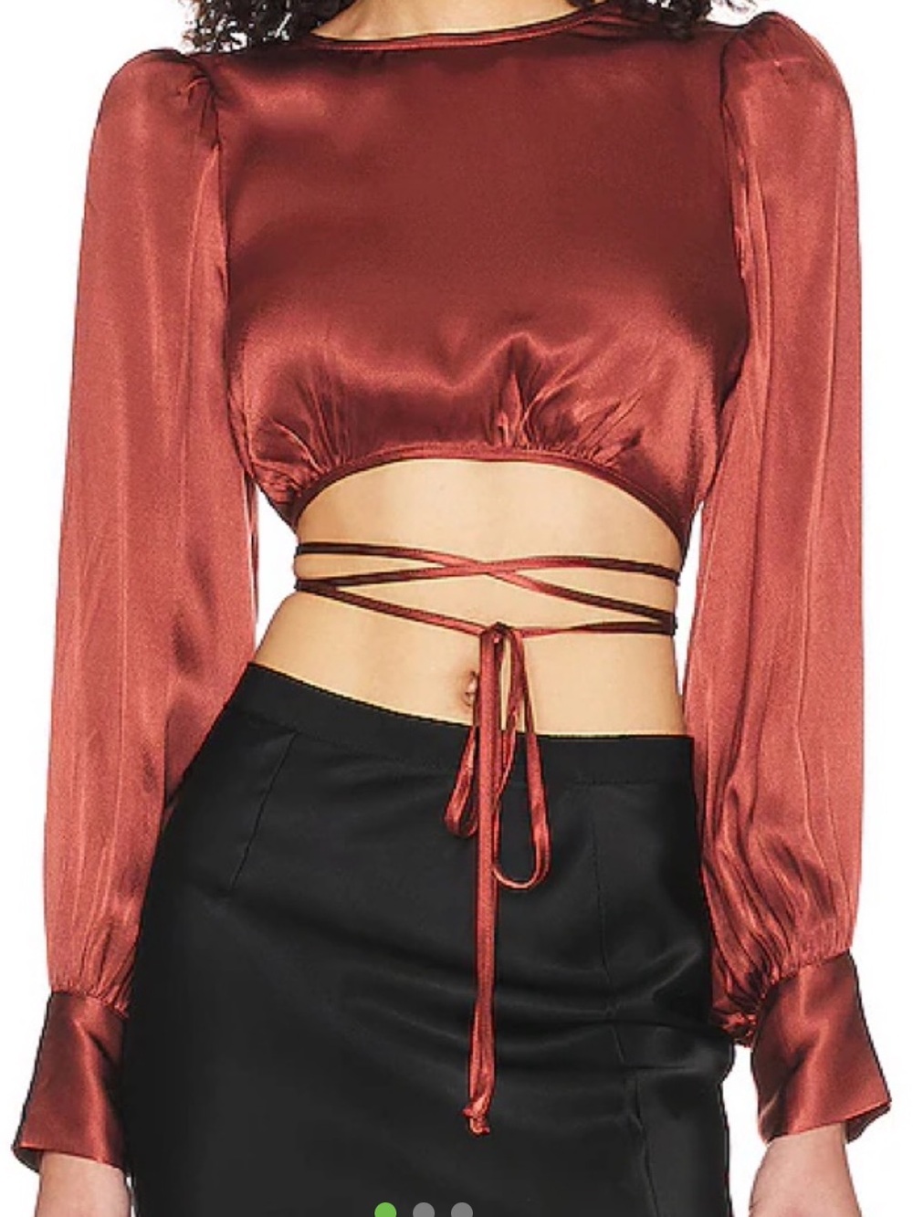 ASTR The Label Rust Red Long Sleeve Satin Crop Top Size XS